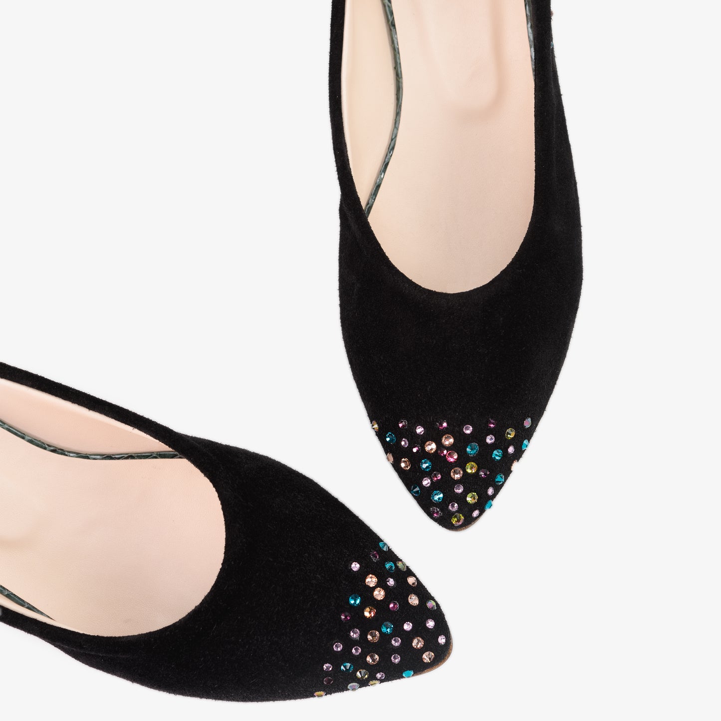 Black Suede Shoes with Multicolour Diamante Detail