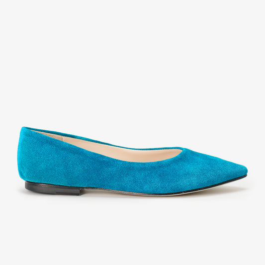 Turquoise Blue Suede Leather Flat Shoes