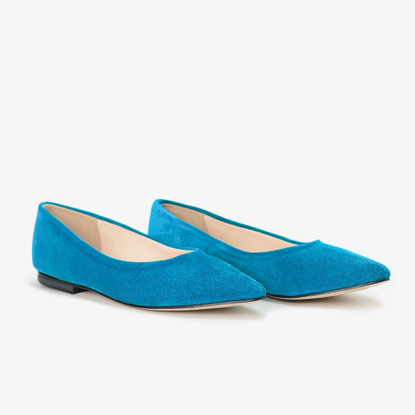 Turquoise Blue Suede Leather Flat Shoes