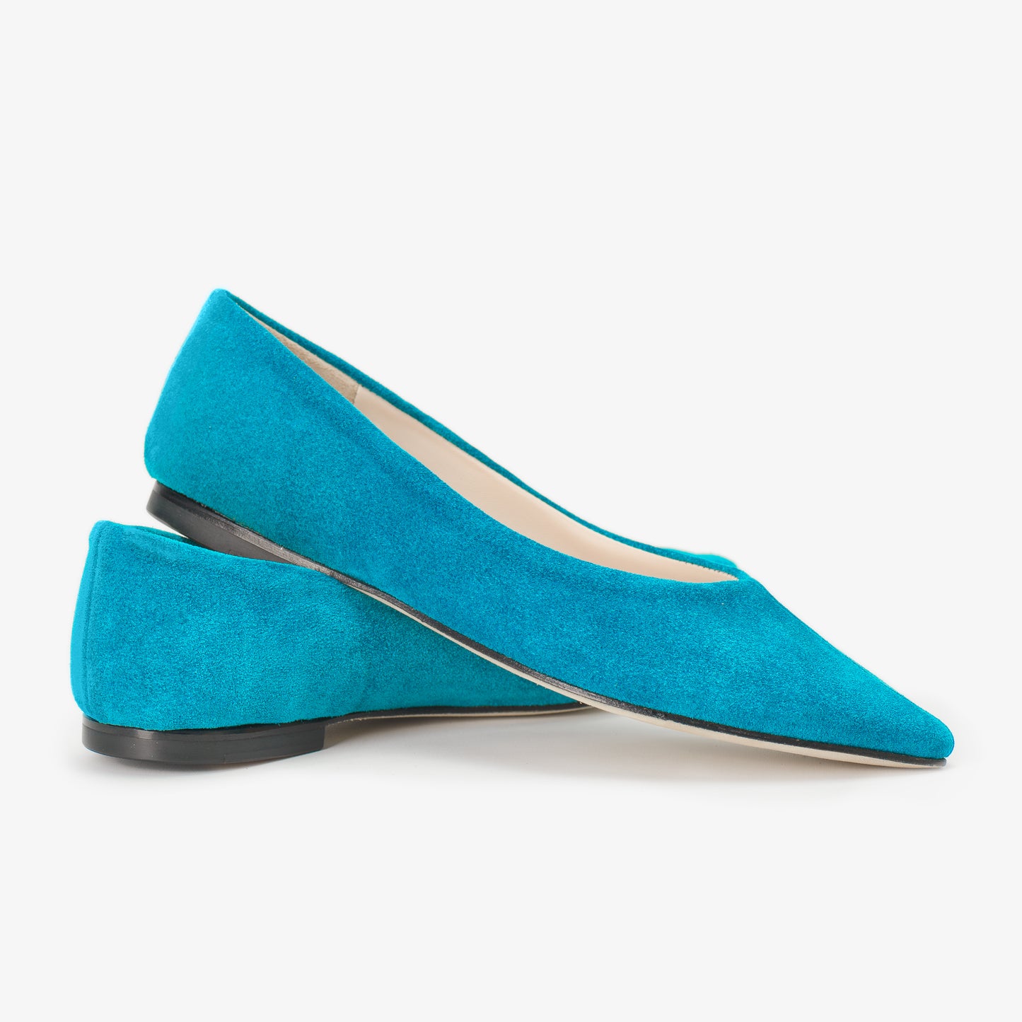 Turquoise Blue Suede Leather Flat Shoes