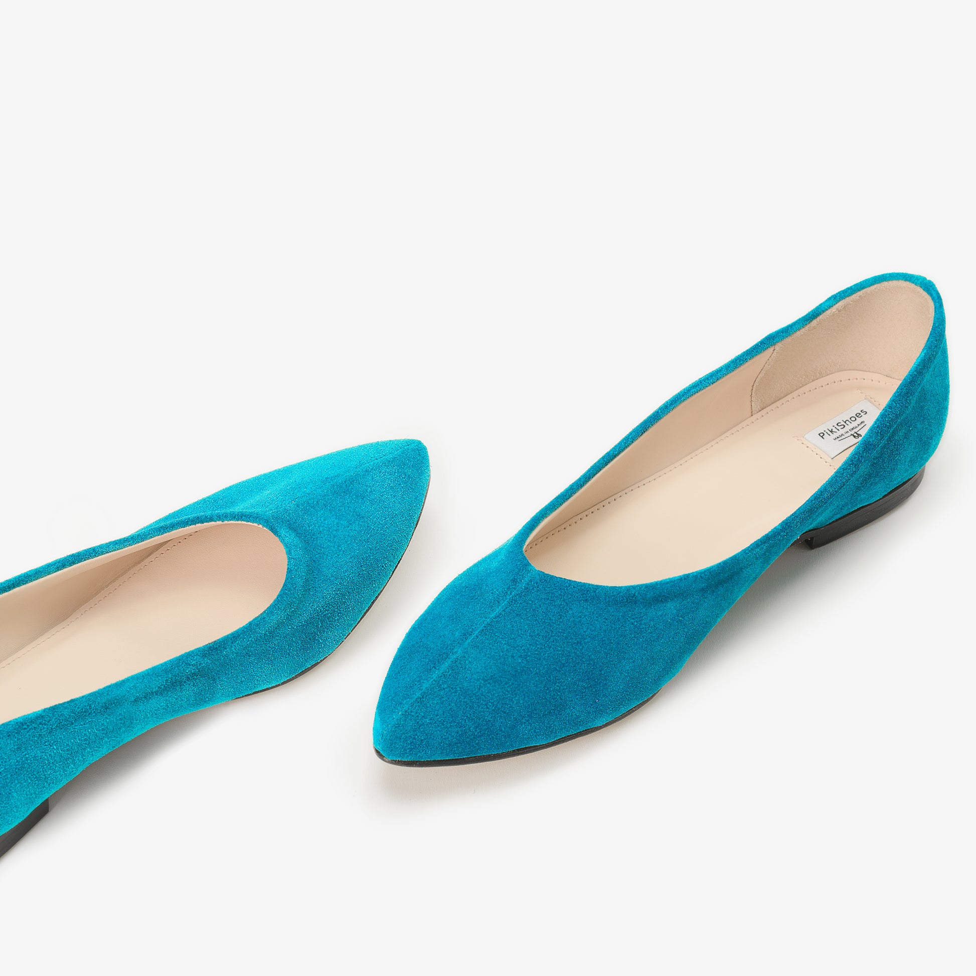 Turquoise Blue Suede Leather Flat Shoes