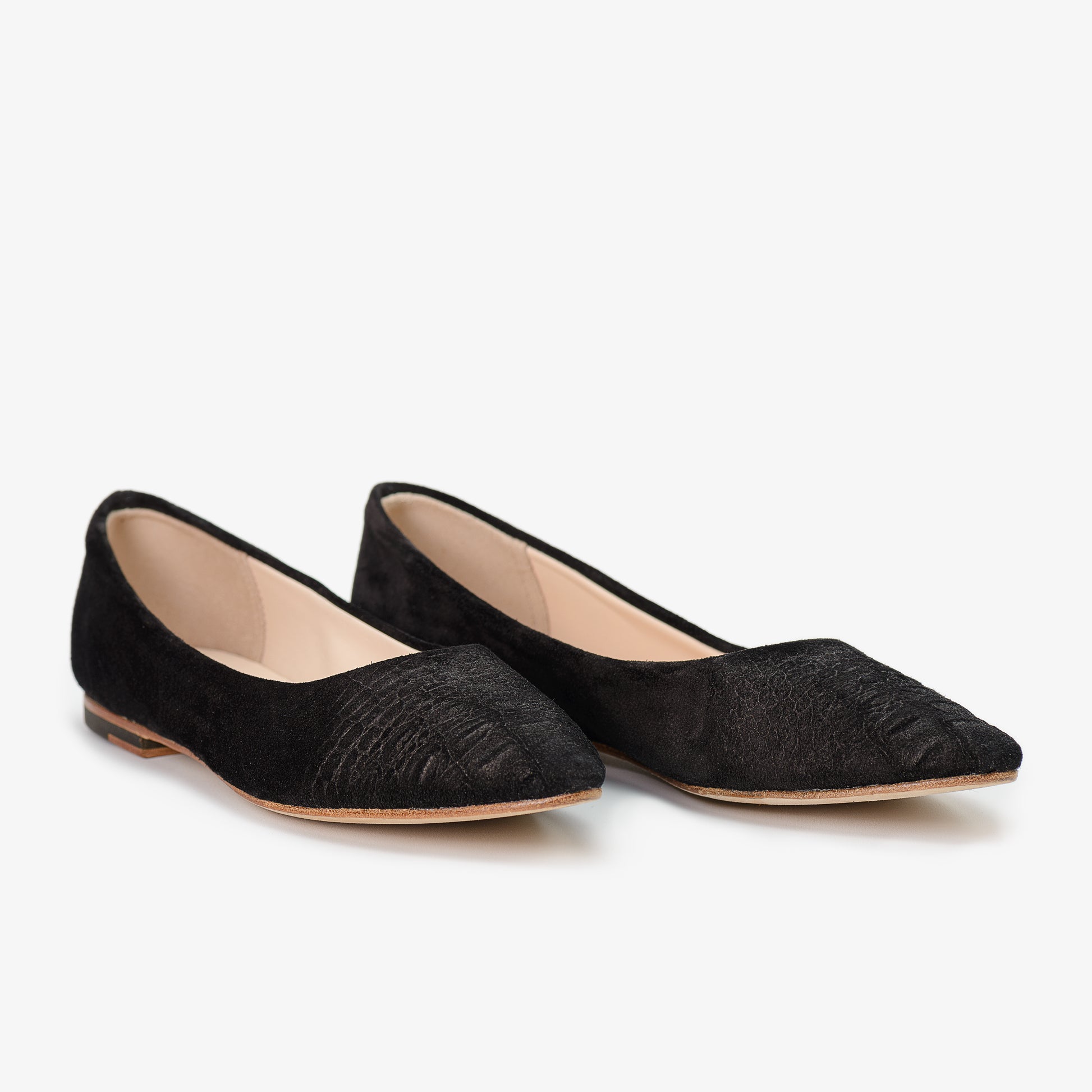 Crocodile Emboss Black Suede Shoes