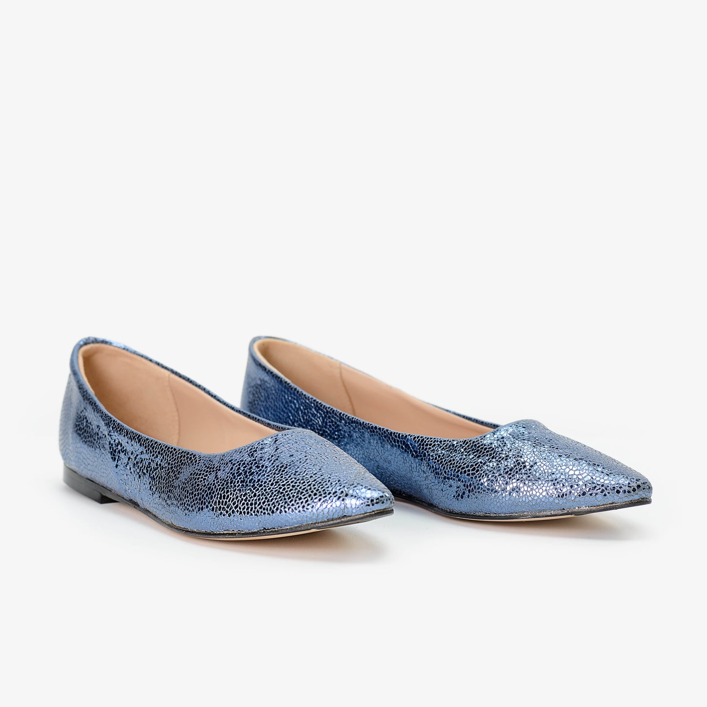 Blue Crackle Effect Leather Pumps