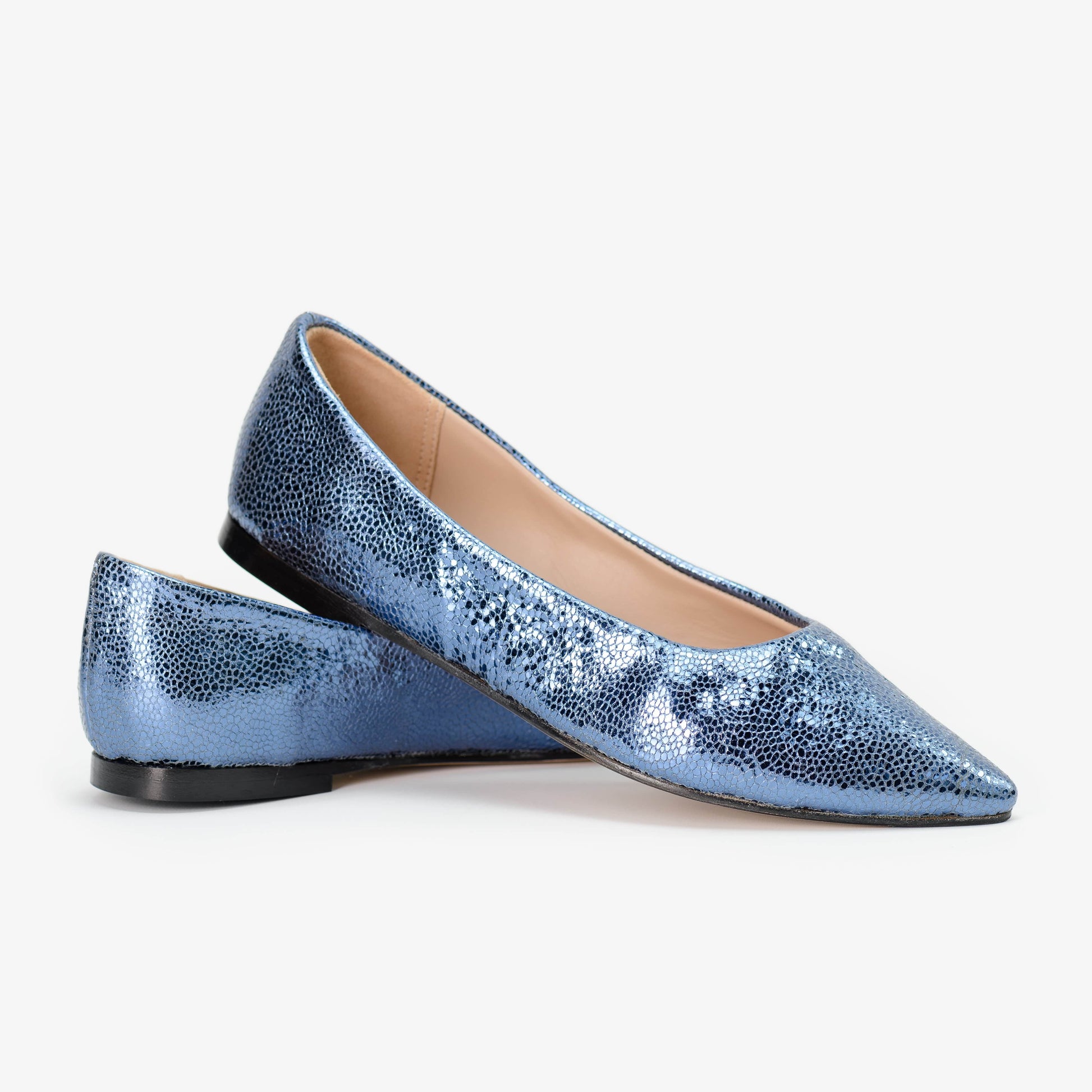 Blue Crackle Effect Leather Pumps