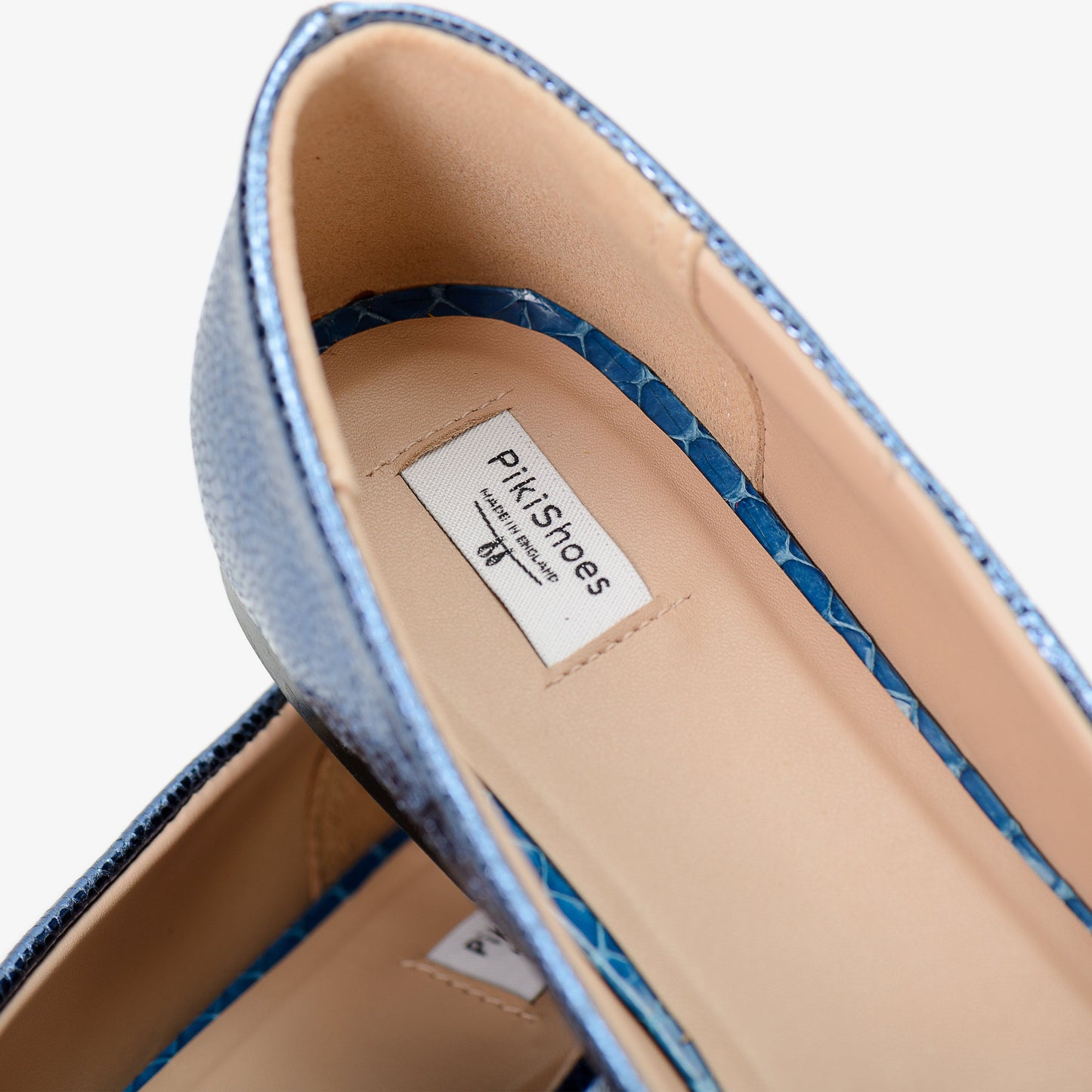 Blue Crackle Effect Leather Pumps