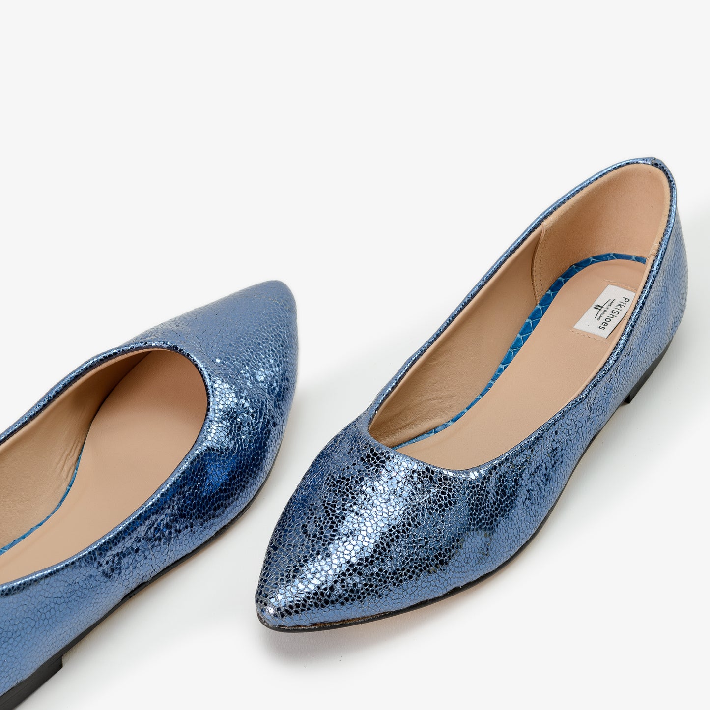 Blue Crackle Effect Leather Pumps