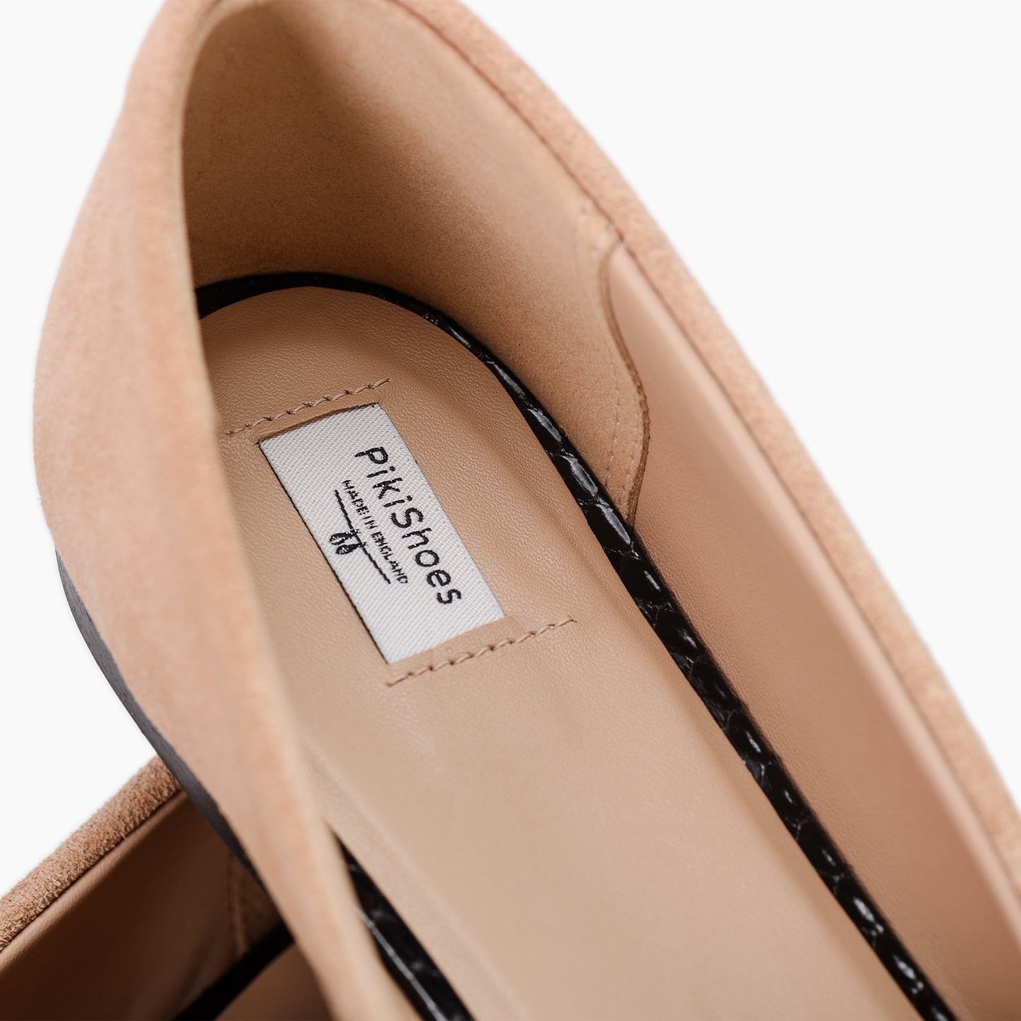 Beige Suede Leather Shoes with Snake Skin Effect Heart Detail