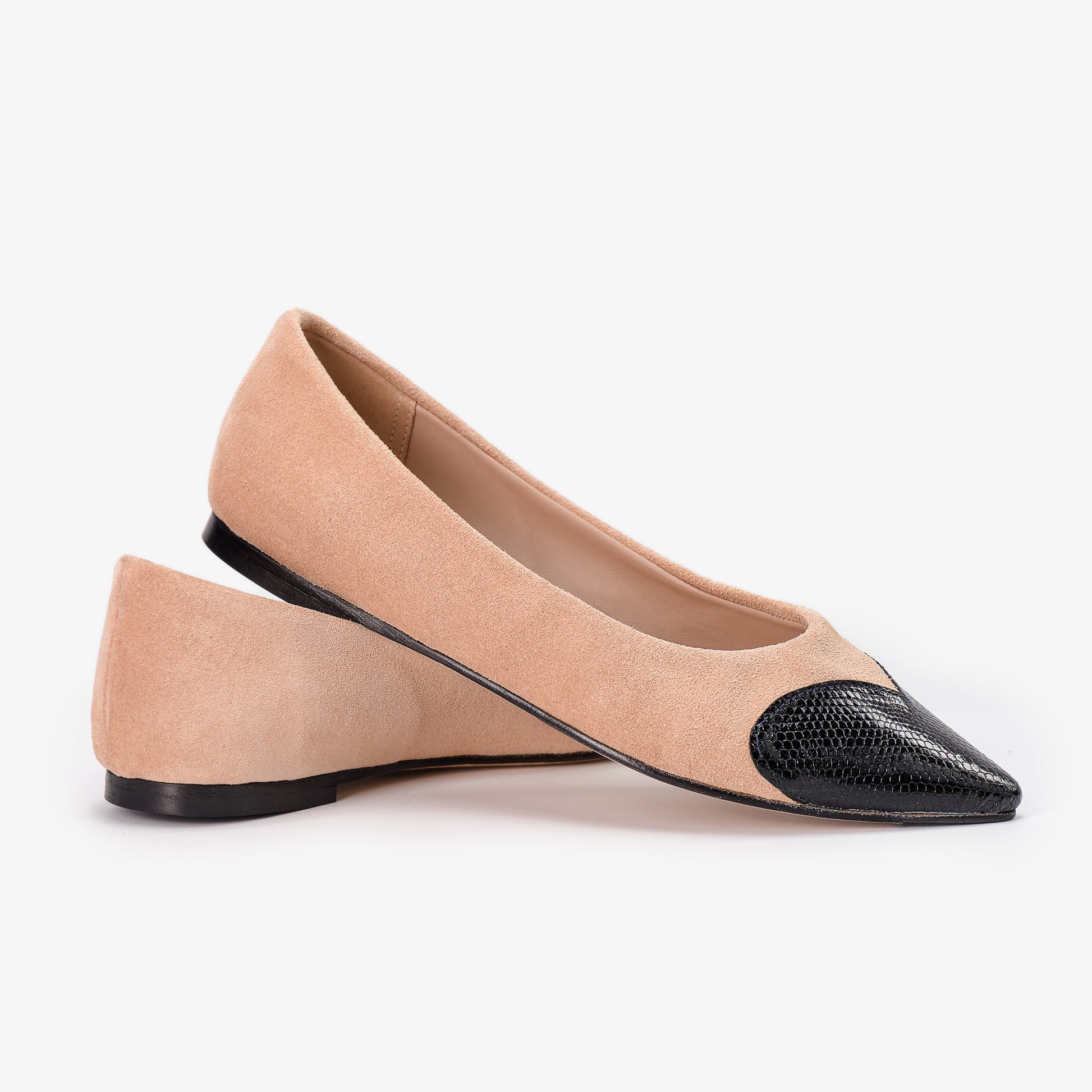 Beige Suede Leather Shoes with Snake Skin Effect Heart Detail