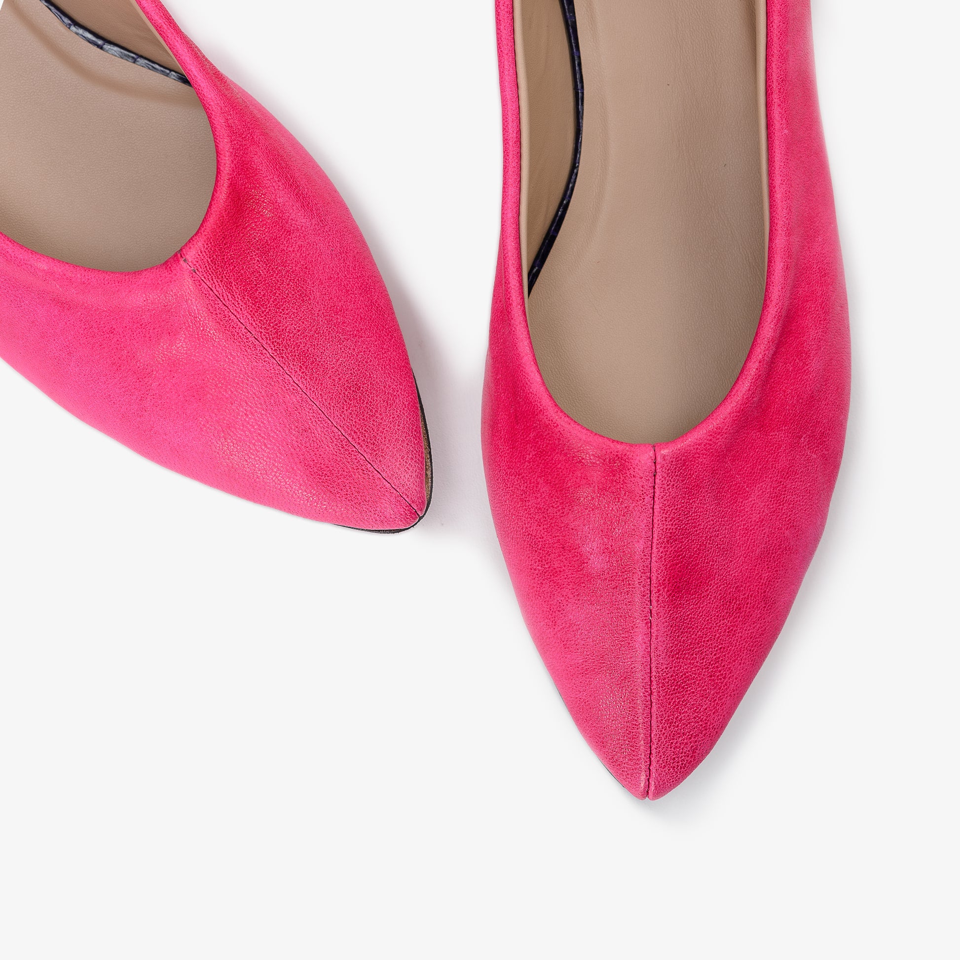 Hot Pink Leather Flat Shoes with 3D Tea Rose Detail
