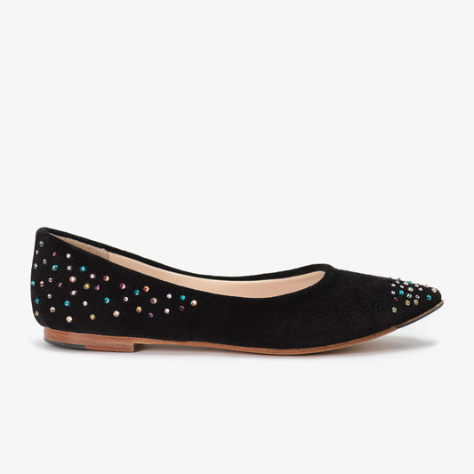Black Suede Shoes with Multicolour Diamante Detail