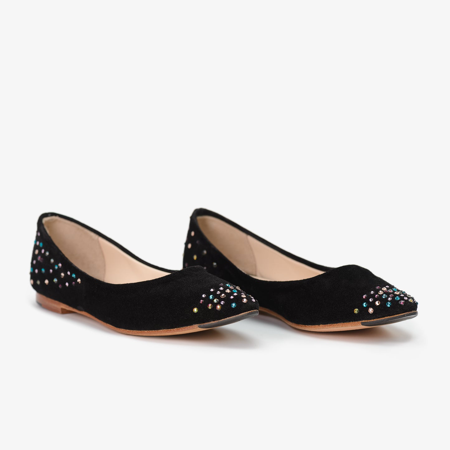 Black Suede Shoes with Multicolour Diamante Detail