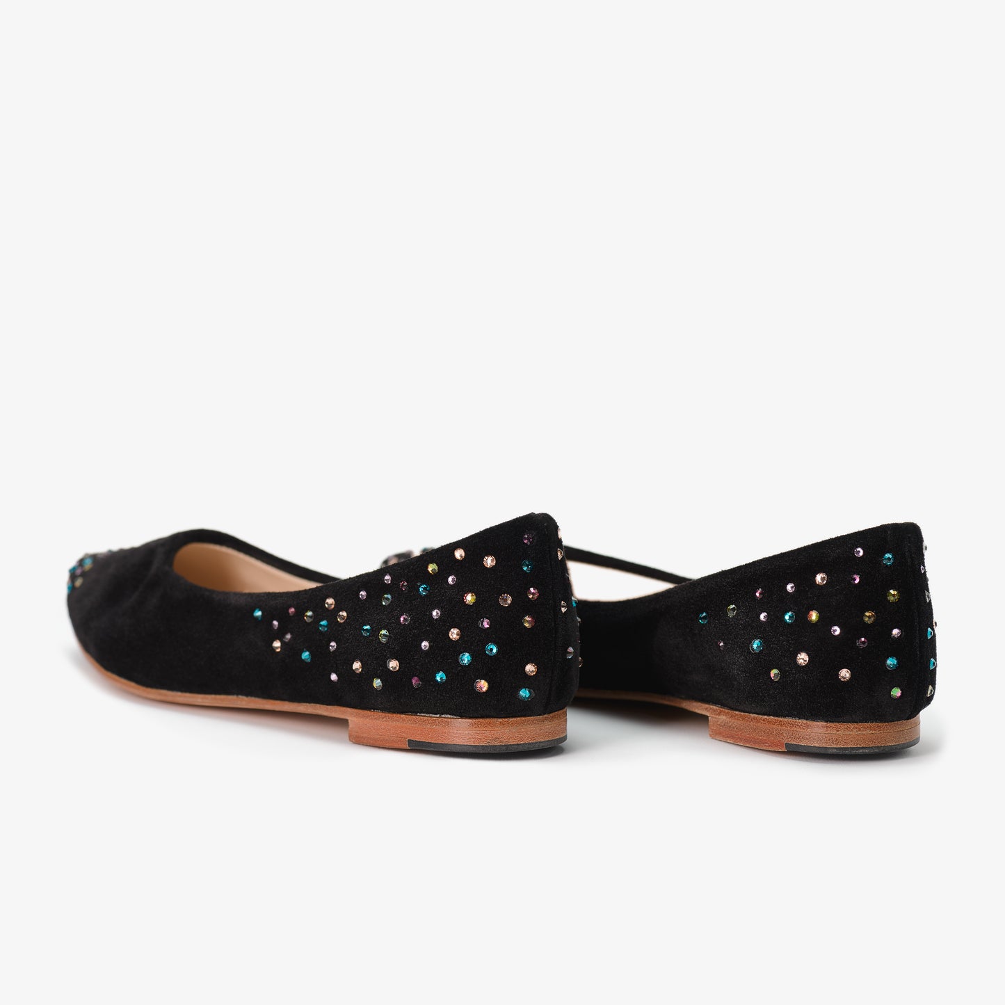 Black Suede Shoes with Multicolour Diamante Detail
