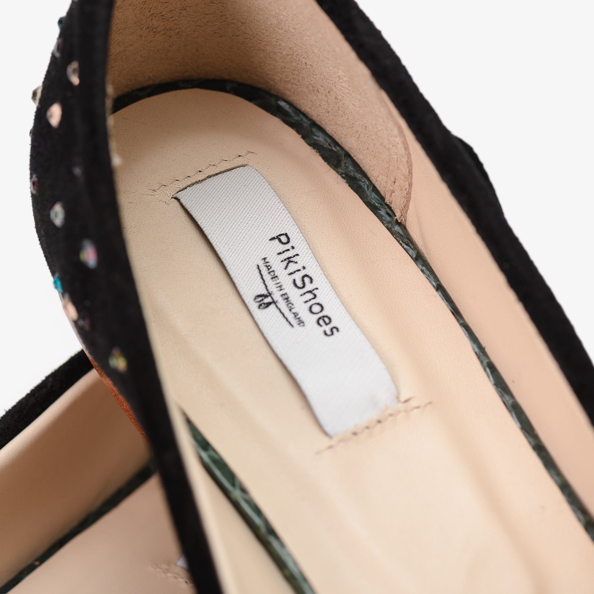 Black Suede Shoes with Multicolour Diamante Detail